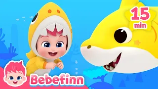Baby Shark 2 | 15 Min | Doo Doo Doo | Run Away with Bebefinn & Minjee 🦈 | Bebefinn Nursery Rhymes