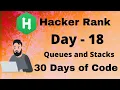 Hacker Rank 30 days of code in C Day 18 Queues and Stacks code solution