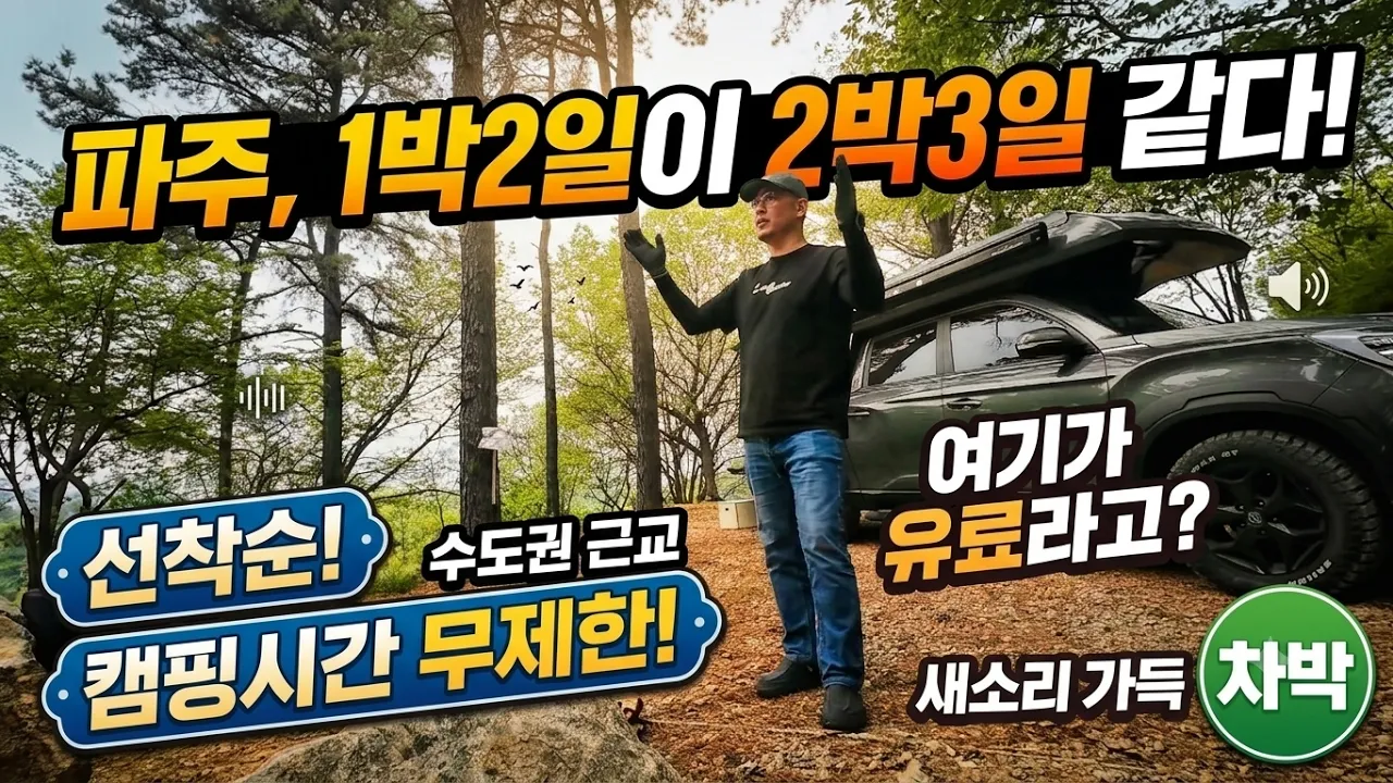 [차박 캠핑] "여기 시간 제한 없나요?" 퇴실 안 시키는 파주 숲속 선착순 캠핑장 (진짜 노지인 줄) #차박 #차박캠핑 #노지캠핑 #camping #캠핑장 썸네일