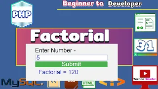 Factorial recursion Real website program module PHP Tutorials for beginners - 31 HINDI