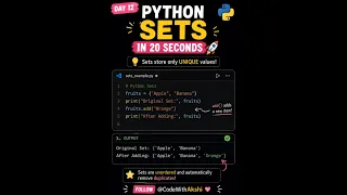 Python Sets in 20 Seconds Day 12 Python for Beginners 2026