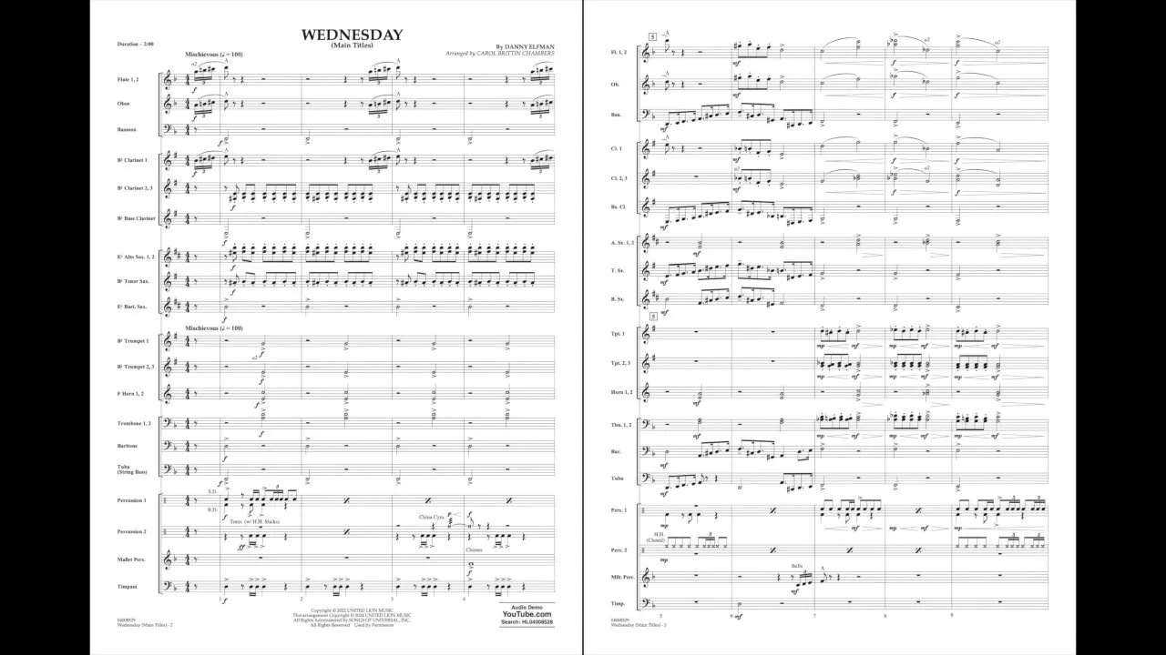 Wednesday (Main Title) by Danny Elfman/arranged by Carol Brittin Chambers Wednesday (Main Title) by Danny Elfman/arranged by Carol Brittin Chambers
