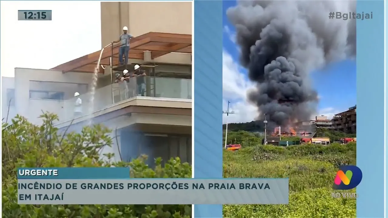 Bombeiros trabalham para controlar incêndio no clube Warung em Itajaí