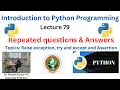Python Programming Important Questions Exception Handling Try Except Raise Assertion VTU