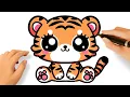HOW TO DRAW A CUTE TIGER KAWAII EASY