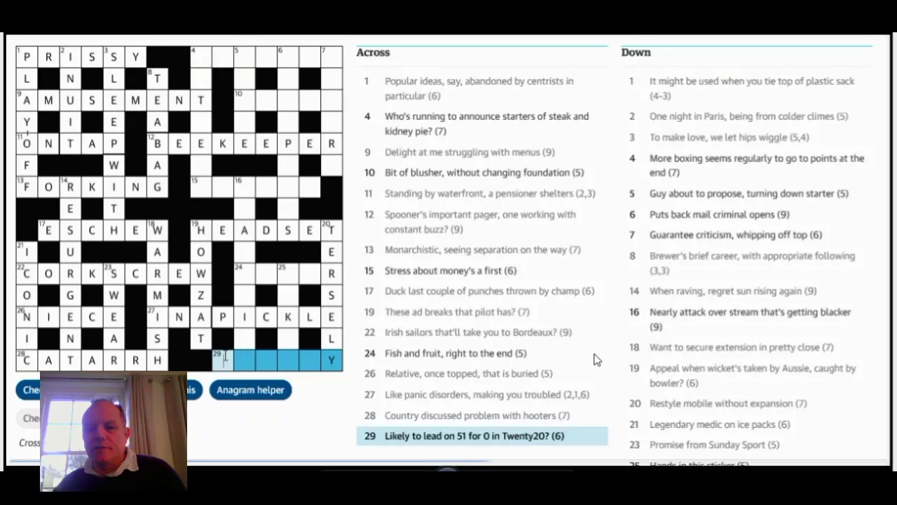 Solving the Guardian crossword on 28th December