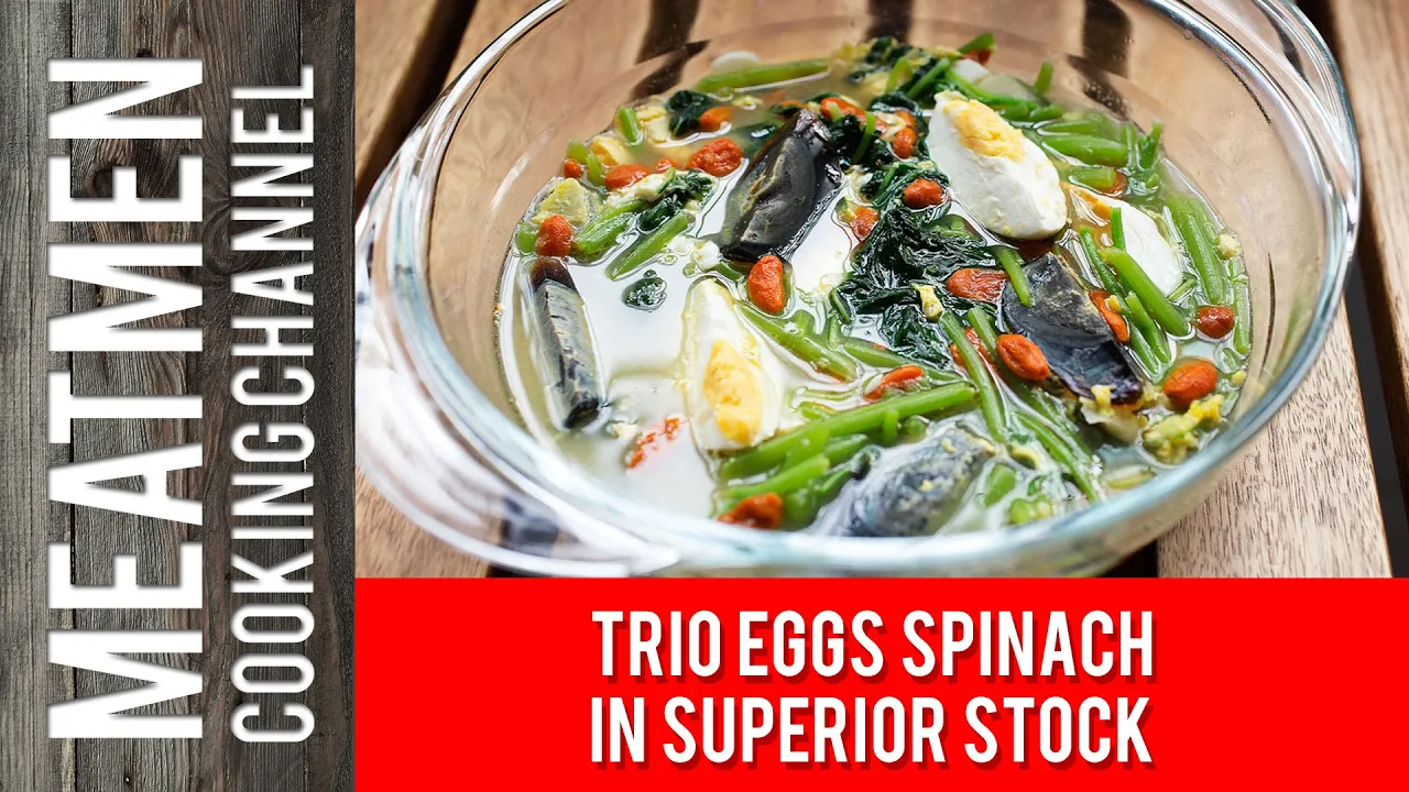 Trio Eggs Spinach in Superior Stock - 