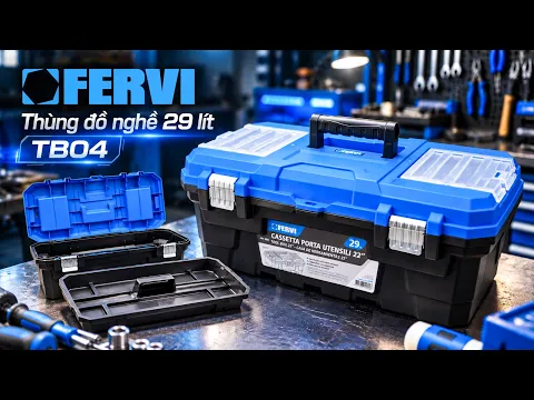 Thùng đựng đồ nghề 29 lít FERVI TB04, 2 ngăn, bản lề kim loại, có chốt cài ổ khóa