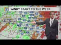 Windier start to week with isolated storms cooler