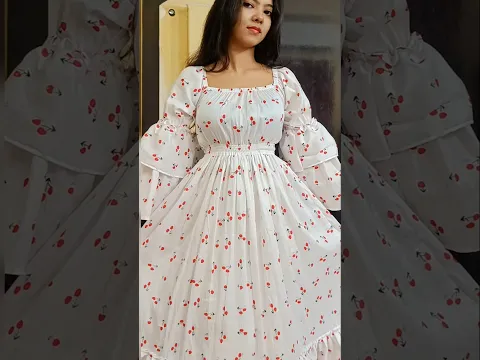 🍒Cherry Print Dress cutting & Stitching Tutorial