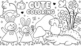 Cute Capybara Bunny Coloring Pages Relaxing Coloring Book Easy Fun Coloring