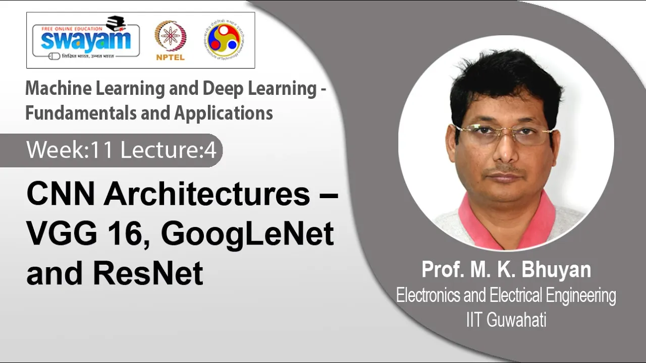 Lec 40: CNN Architectures – VGG 16, GoogLeNet and ResNet