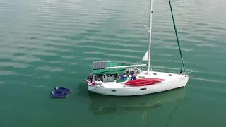 Last Drone Flight!  On landing, boat swung and it hit lifeline and splash, Gone! 🤦‍♂️