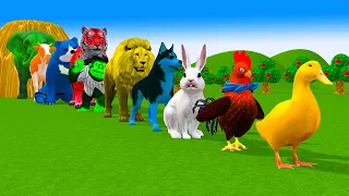 Paint Animals Ducks Gorilla Cow Lion Elephant Bear Fountain Crossing Transformation Animal Cartoon 