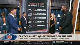 FIRST TAKE | Stephen A reacts to Canty's list of QB under the most pressure: No.1 Justin Herbert...