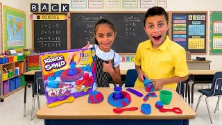 Heidi and Zidane School Pretend Play & Kinetic Sand Fun! 🎉