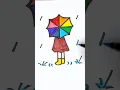 Easy Draw rainbow umbrella in a Rainy day tutorial for kids