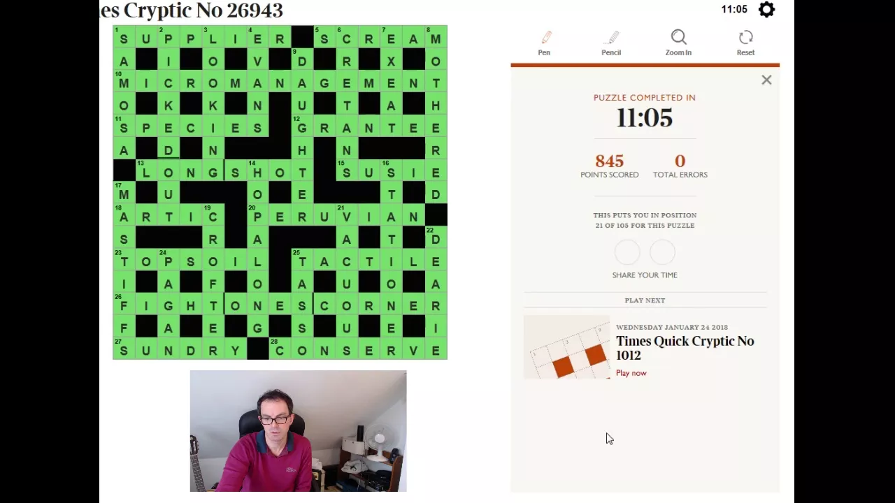 "Speed" solving The Times crossword: 24 Jan 18