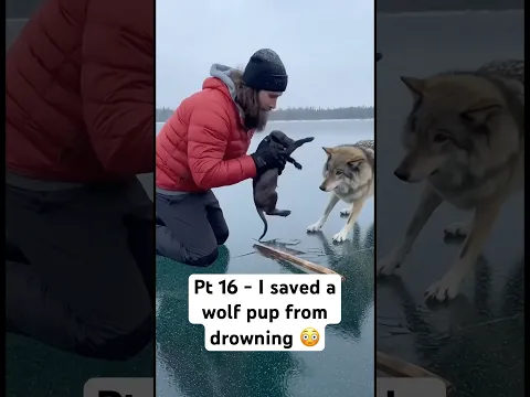 I saved a wolf pup from drowning under the ice. 🥹 #wolf #animalrescue #wholesome #animals #puppy