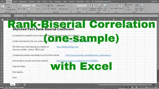 Excel - One-Sample Rank Biserial Correlation Coefficient