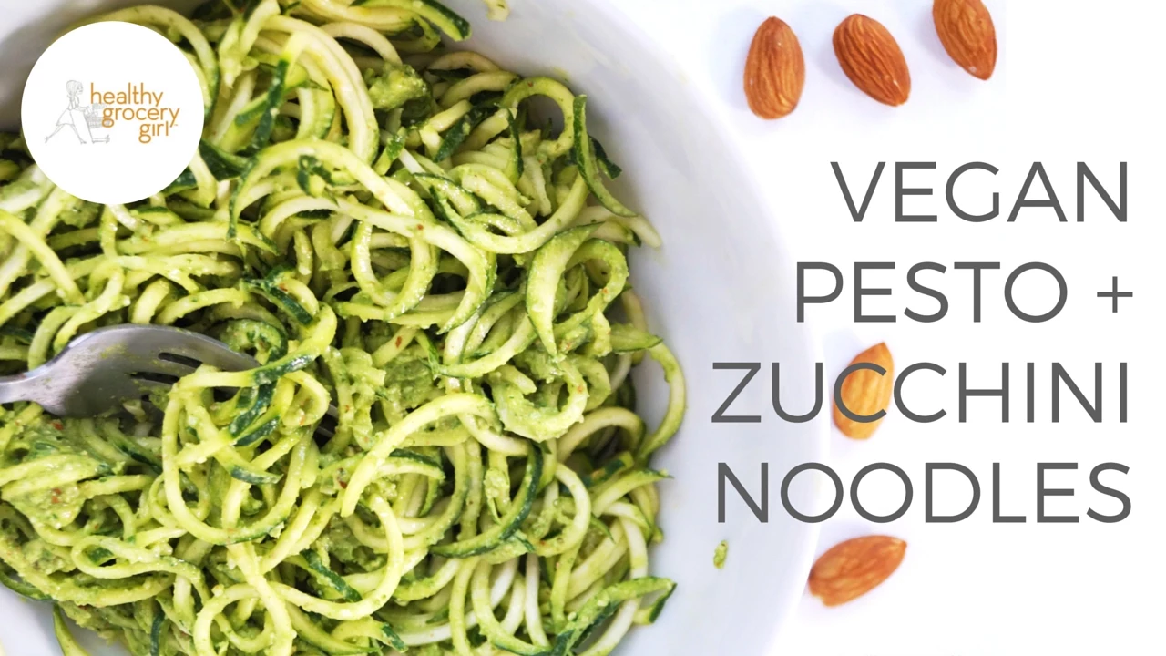 Almond Spinach Pesto With Zucchini Noodles   Lunch or Dinner Recipe   Healthy Grocery Girl