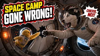The Husky and the little yellow chick pressed the red button. A space adventure began.