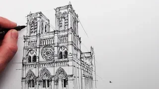 How to Draw Notre Dame Cathedral Buildings in Perspective
