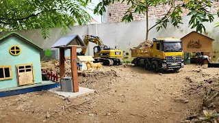 Xây Dựng Cảnh Quan Nông Trại Với Xe Công Trình, Máy Đục Bê Tông, Xe Cứu Hỏa, Xe Ben Và Cầu Mô Hình
