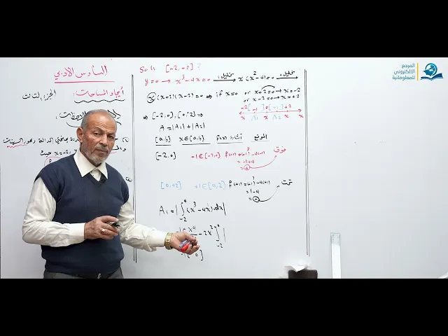 ⁣رياضيات السادس الادبي - الفصل الرابع - المساحة تحت المنحني ج3