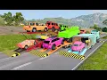 Download Lagu Flatbed Trailer McQueen Transportation with Truck - Speedbumps vs Cars vs Train - BeamNG.Drive #52