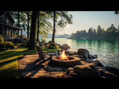 Download MP3 Morning Lakeside Ambience with Nature Sounds and Relaxing Campfire to Relax, Study \u0026 Stress Relief