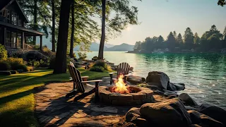 Morning Lakeside Ambience With Nature Sounds And Relaxing Campfire To Relax Study Stress Relief 