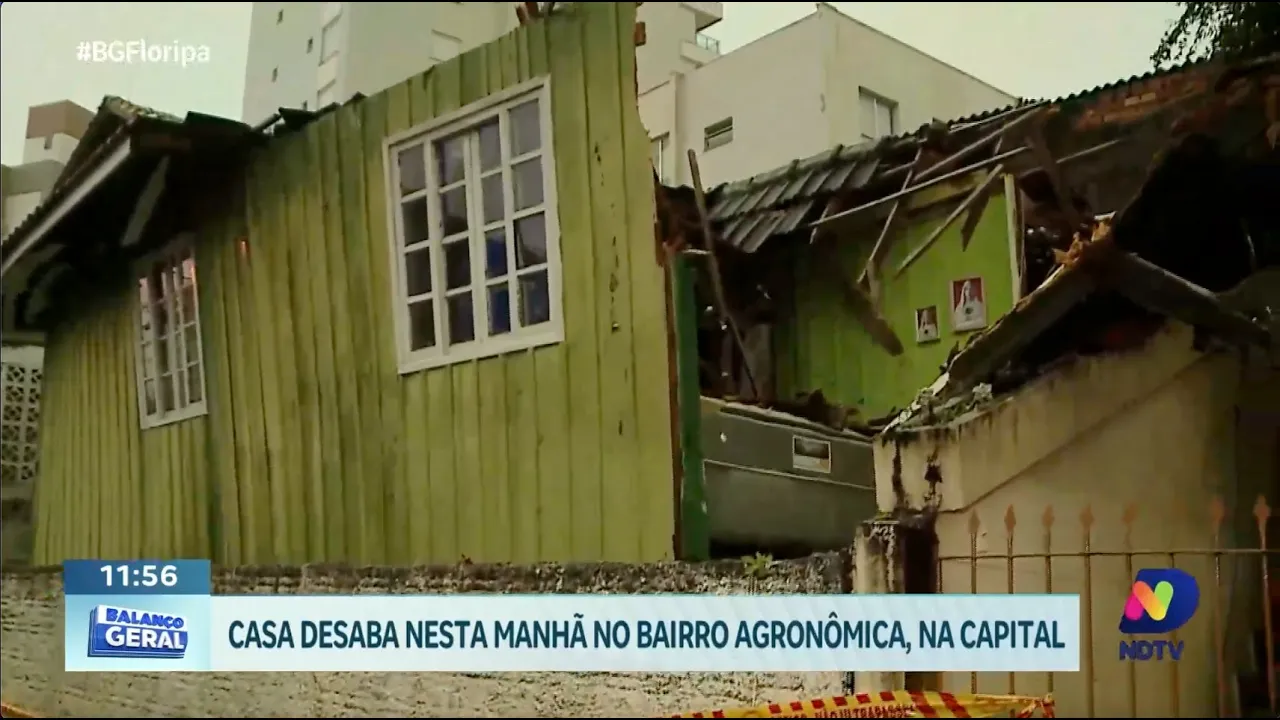 Forte chuva provoca desabamento de residência no Bairro Agronômica, em Florianópolis