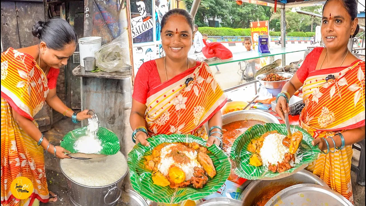 Hardworking Sweet Aunty Selling Unlimited Andhra Style Non Veg Thali Rs 100/- Only l Vizag Food Tour
