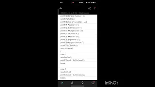Basic Calculator program using switch - case written in c language