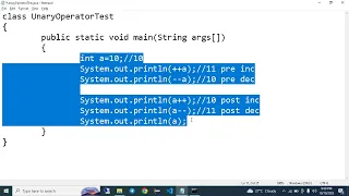 Unary Operator in java with Practical Example Hindi