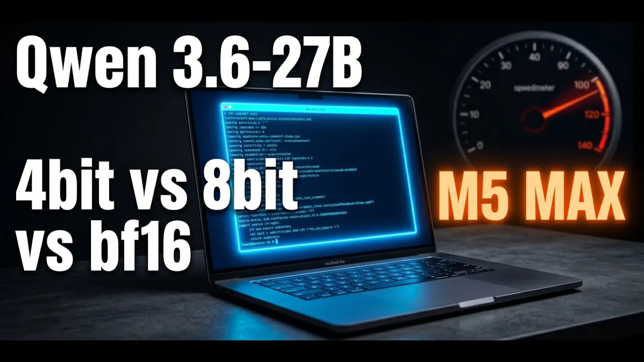 Qwen3.6-27B on M5 Max: 4-bit vs 8-bit vs BF16 Benchmarked - Mac AI Tutorial Video Thumbnail