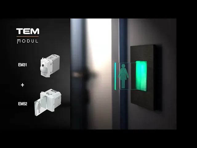 Светлинен индикатор с 3D табелка "Мъже" 2 мод. Modul TEM, EM52RG90, показващ зелен сигнал за заетост.