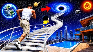 SHINCHAN AND FRANKLIN FOUND A MYSTERIOUS STAIRWAY TO SPACE FROM HIS POOL IN GTA 5