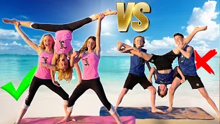 boys vs girls 3 person yoga challenge 