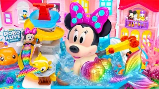 minnie mouse rainbow super splash pool playground vs pink mini pool set satisfying unboxing asmr 