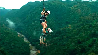 her husband falls from the mountain then his wife kills all the rebels behind it
