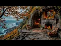 Download Lagu Candlelight Jazz at Coastal Retreat 🍁 Soft Autumn Jazz with Warm Fireplace for Focus \u0026 Calm