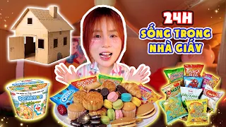 Thử thách 24H sống trong "nhà" hộp carton. MisThy no căng bụng với đồ ăn siêu mini!?