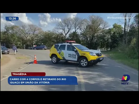 Tragédia: carro com 4 corpos é retirado do rio Iguaçu em União da Vitória
