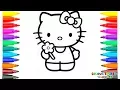 Coloring Pages to Print - Hello Kitty holding a Flower Kids Learn Drawing Art Colors for Children