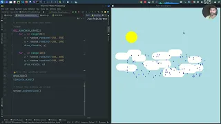 Dynamic Weather Visualization with Turtle Graphics Sunrises Sunsets Clouds Rain Wind Python