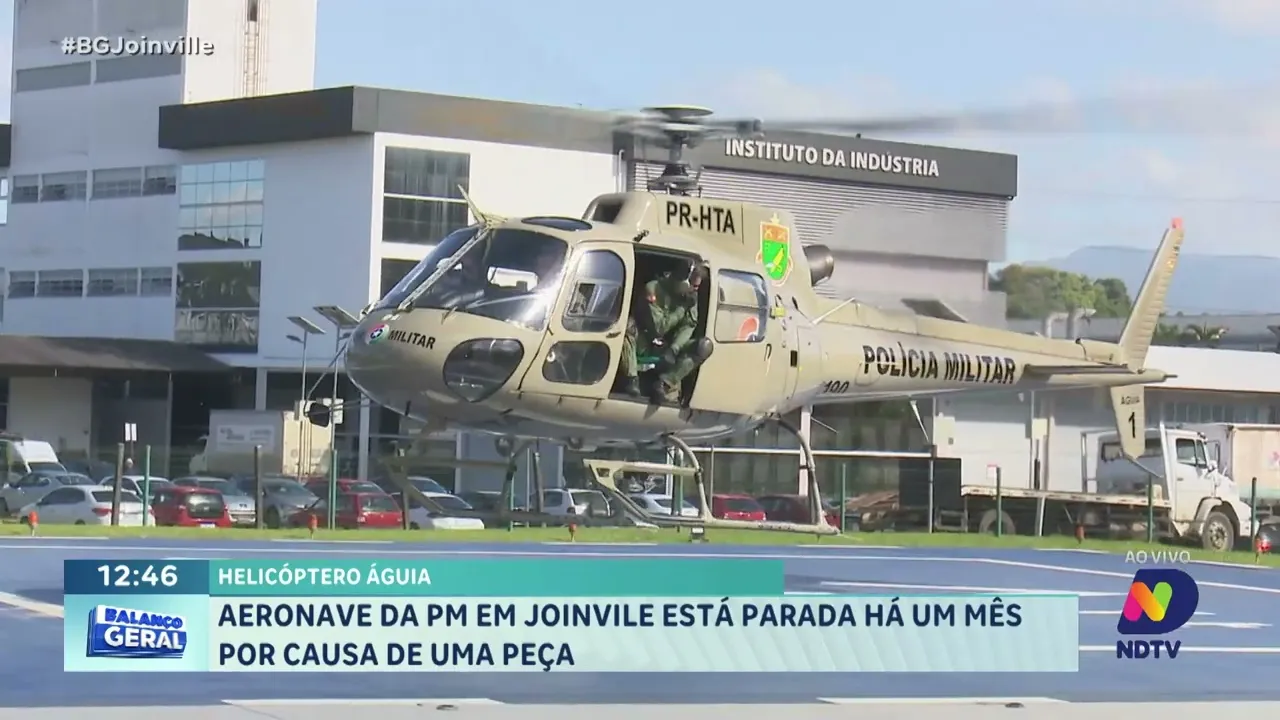 Helicóptero Águia: aeronave da PM em Joinville está parada há um mês por causa de uma peça