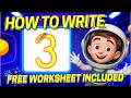 Learn to Write Number 3 - Interactive Writing Lesson Free Worksheet Coco Super Simple Inspo
