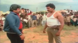 powerful shirtless action scene police tiger prabhakar fights with sudheer tiger kannada movie